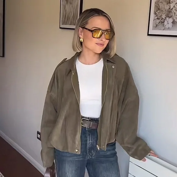 ZARA Faux Suede Bomber Jacket - Picture 7 of 7